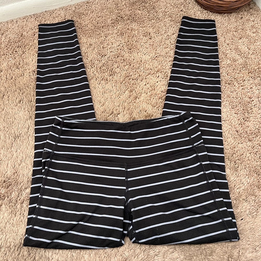 Athleta Black & Grey Striped Leggings